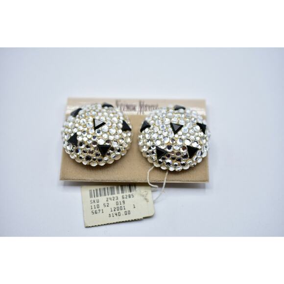 JAMES ARPAD Vintage Clip On Earrings Rhinestone Crystal Black Signed NOS Bin8 - Picture 2 of 12